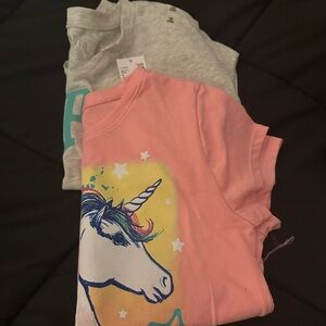 The Children's Place Pink Short Sleeve Unicorn Tee and Long Sleeve Happy Tee